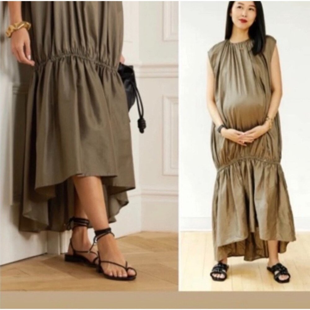 $490 Toteme L XL Pretoria Maxi Dress Green Drop Waist Lagenlook Party Wedding - Picture 5 of 13